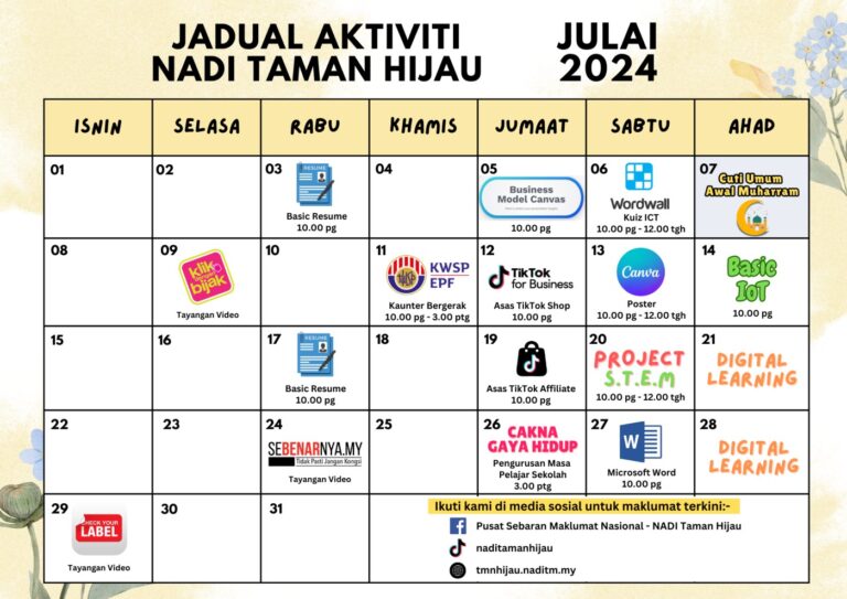 Jadual Aktiviti Julai 2024